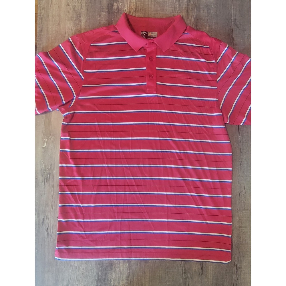 Callaway Opti-Dri Mens XL Red Striped Short Sleeve Golf Polo Shirt Performance
